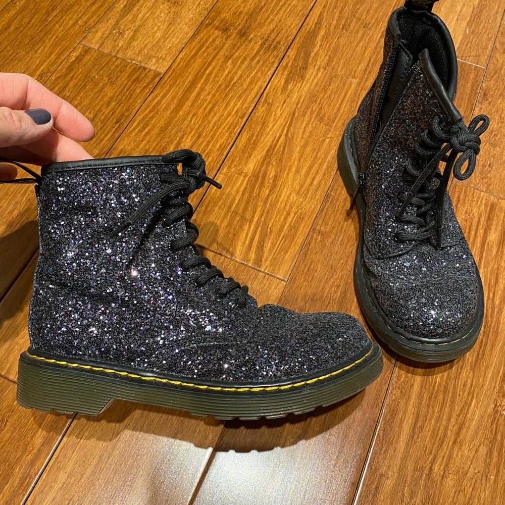 Dr. Martens Girls Glitter side zip combat boots